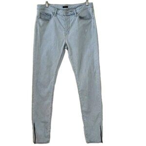 Uniqlo Jeans Men 35x34 (33) Blue Skinny Tapered 1/4 Zip Hem Denim Stretch Grunge